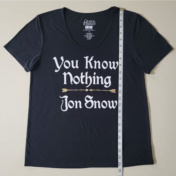 Game of Thrones Black Scoop-Neck You Know Nothing Jon Snow Short Sleeve Tee - Picture 4 of 12